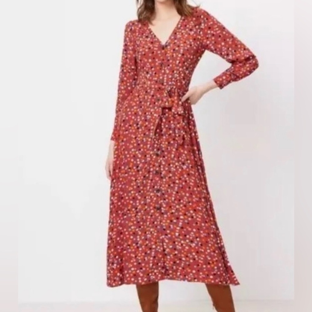 NWT size 8P LOFT midi dress with multicolored dots